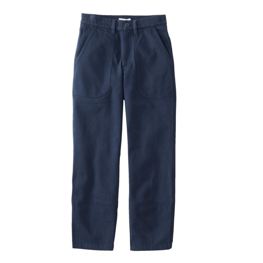 L.L Bean Navy Women's Signature Washed Cotton Barrel Pants, High-Rise Tapered 2‎